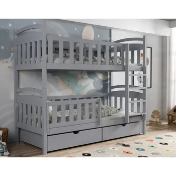 Dětská postel Dětská patrová postel z masivu borovice KRISTEN se šuplíky - 200x90 cm - ŠEDÁ