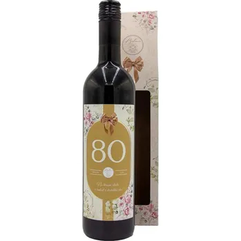 Dárkové červené víno 0,75 l Merlot pro ženu k 80. narozeninám