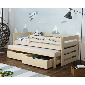 Dětská postel Dětská postel z masivu borovice JOLANA s přistýlkou a šuplíky - 180x80 cm - PŘÍRODNÍ BOROVICE