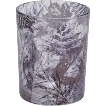 Svícen Svícen sklěněný Listy, šedá/fialová, 7x8,5cm|Ego Dekor