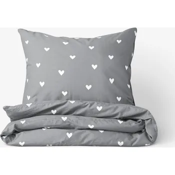 Povlečení Bavlněné povlečení - Srdíčka na šedém 140 x 200 a 70 x 90 cm