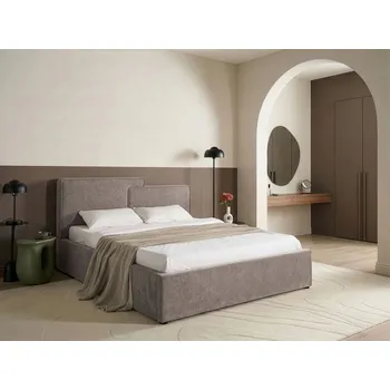Postel Čalouněná postel s úložným prostorem taupe 180 x 200 cm asymetrické čelo úložný prostor skandinávský styl Beliani