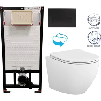 Klozet DEANTE Podomítkový rám, pro závěsné WC mísy + SLIM tlačítko černé + WC CERSANIT DESSE VORTEX + SEDÁTKO CST_WC01 N51P ES1