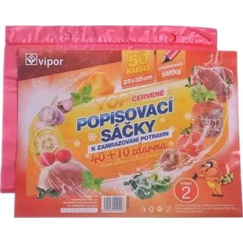Sáček na potraviny VIPOR Sáček HDPE zamrazovací 25× 35cm, 50 ks, červená