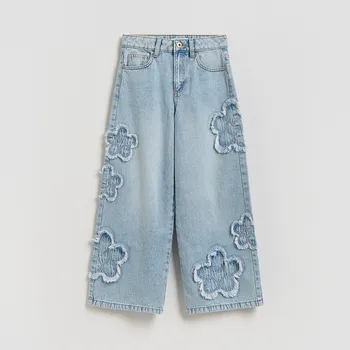 Reserved - Džíny wide-leg s aplikacemi - modrá - 620FZ-50J - 620FZ-50J-122