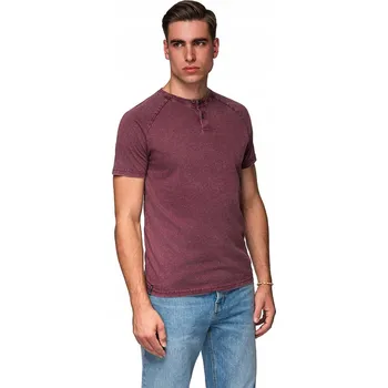 Pánské oblečení Pánské tričko s efektem oprání a knoflíčky - vínové V3 OM-TSWT-0150 S