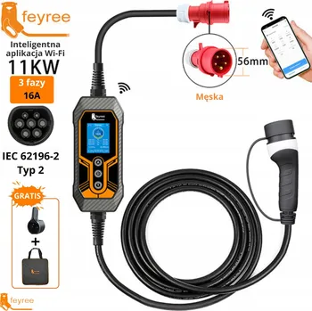 Elektromobilita FEYREE Přenosná nabíječka EV 11 kW Typ 2 - 16A 3fázová s Wi-Fi - Tesla +