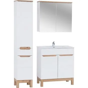 Koupelnový nábytek Koupelnová sestava BALI WHITE 80cm s vysokou skříňkou 2D1S, zrcadlem a umyvadlem