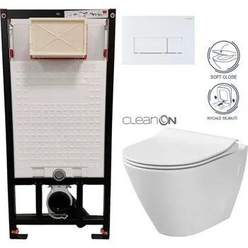 Klozet DEANTE Podomítkový rám, pro závěsné WC mísy + SLIM tlačítko bílé + WC CERSANIT CLEANON CITY CST_WC01 A51P CI1