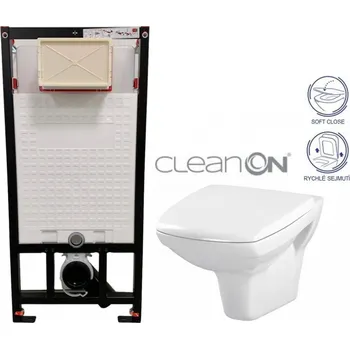 Klozet DEANTE Podomítkový rám, pro závěsné WC mísy bez tlačítka + WC CERSANIT CLEANON CARINA + SEDÁTKO CST_WC01 X CA2