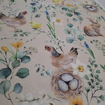 Pro útulný domov bavlněná látka velikonoční SLEPIČKY A KUŘÁTKA