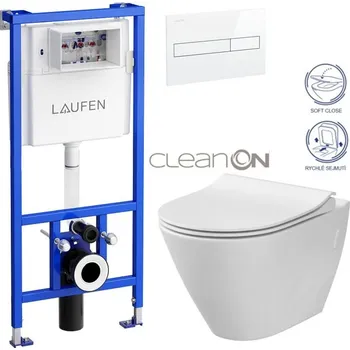 WC sada LAUFEN Rámový podomítkový modul CW1 SET s bílým tlačítkem + WC CERSANIT CLEANON CITY H8946600000001BI CI1