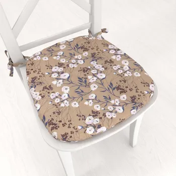 Podsedák Oblý podsedák PML-036 Pnoucí květiny na hnědém - 39x37x3 cm