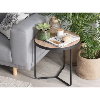 Konferenční stolek Konferenční stolek hnědá černá MDF deska robustní kovový rám malý kulatý moderní průmyslový Beliani