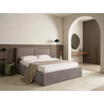 Postel Čalouněná postel s úložným prostorem taupe 160 x 200 cm asymetrické čelo úložný prostor skandinávský styl Beliani