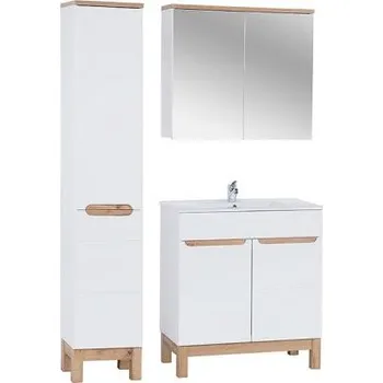 Koupelnový nábytek Koupelnová sestava BALI WHITE 80cm s vysokou skříňkou 2D, zrcadlem a umyvadlem