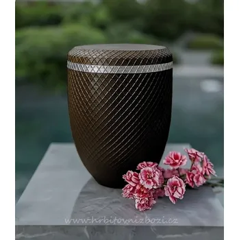 Smuteční dekorace Plastová urna hnědá stříbrný pásek