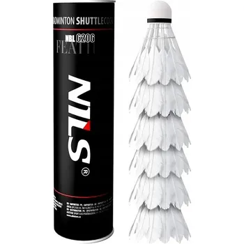Badminton Sada míčků Nils PÉŘOVÉ BÍLÉ 6 ks