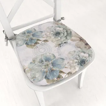 Podsedák Oblý podsedák PML-052 Tyrkysové květy s orientálními kruhy - 39x37x3 cm