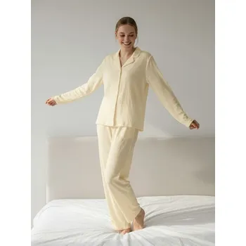 Dámské oblečení Sinsay - Jednobarevné dvoudílné pyžamo - krémová - 103JK-01X - 103JK-01X-L