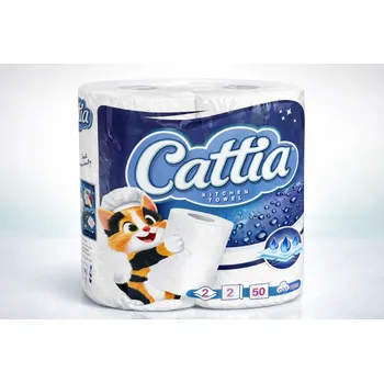 Utěrka Kuchyňské utěrky Cattia 2.vr., 10m extra bílá 2x50 útržků modré