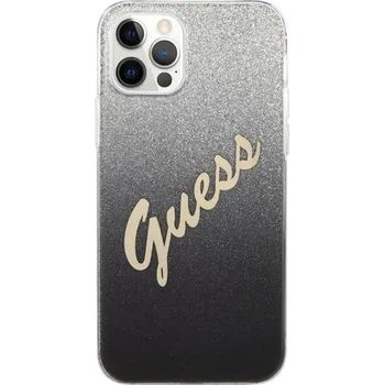 Pouzdro na mobilní telefon Guess Glitter Gradient Script třpytivý kryt pro iPhone 12 Pro Max - černý