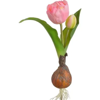 umělá květina Malý tulipán s cibulkou - světlá růžová