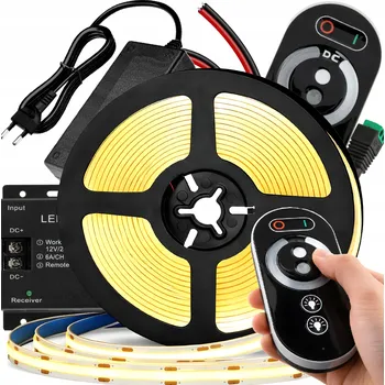 LED páska LED COB Neon pásek 12V 5m 320 diod 60W SILNÉ SVĚTLO 8mm DÁLKOVÝ OVLADAČ SADA