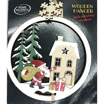 Vánoční dekorace Dřevěná závěsná ozdoba vánoční ve tvaru vánoční baňky Ø 11 cm