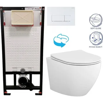 Klozet DEANTE Podomítkový rám, pro závěsné WC mísy + SLIM tlačítko bílé + WC CERSANIT DESSE VORTEX + SEDÁTKO CST_WC01 A51P ES1
