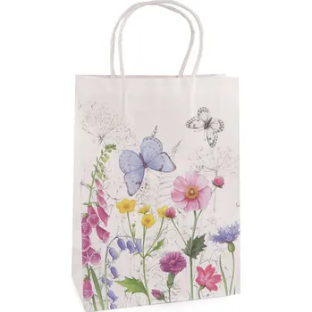 Dárková taška Dárková taška květy a motýli, střední, 5 (19x26 cm) bílá