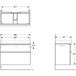 Geberit Smyle Square skříňka pod umyvadlo 88,4x47x61,7 cm, 2x zásuvka, pískově šedá lesk/pískově šedá mat (500.354.JL.1)