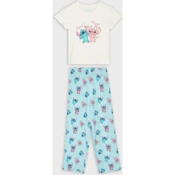Dámské tričko Sinsay - Bavlněná dvoudílná pyžama s potiskem Stitch - krémová - 461HF-01X - 461HF-01X-S