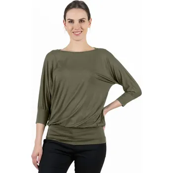 Bambusový Top Netopýr Khaki 3/4 Rukáv Volný Střih Dámský Velikost: M