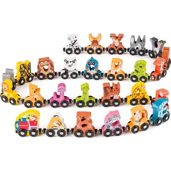 Vláček a vláčkodráha Woody DŘEVO Vláček zvířátka s abecedou AJ (dřevěná hračka)