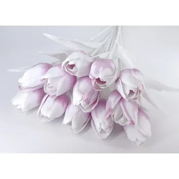 umělá květina Kytice tulipánů s bílým listem - fialovorůžová s bílou špičkou 6 kusů
