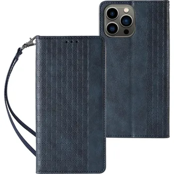 Pouzdro na mobilní telefon Hurtel Magnetický kryt pro iPhone 12 Pro, peněženka + mini přívěsek na šňůrku, modrý