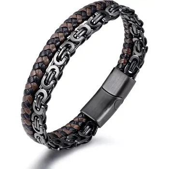 Náramek Kožený náramek z pravé kůže a nerezové oceli Collin