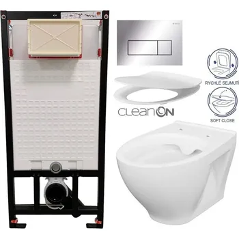 Klozet DEANTE Podomítkový rám, pro závěsné WC mísy + SLIM tlačítko chrom + WC CERSANIT CLEANON MODUO + SEDÁTKO CST_WC01 051P MO1