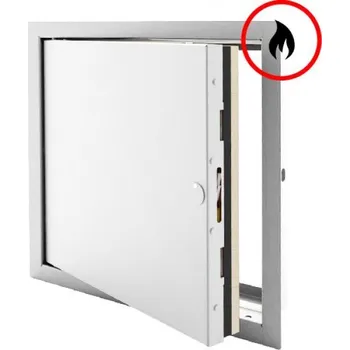 Protipožární ocelová celoplechová revizní dvířka EI45/EW90 Možnosti uzavírání: čtyřhranný klíč, Rozměry dvířek (šířka x výška): 225 x 225 mm, Strannost pantů: Pravé