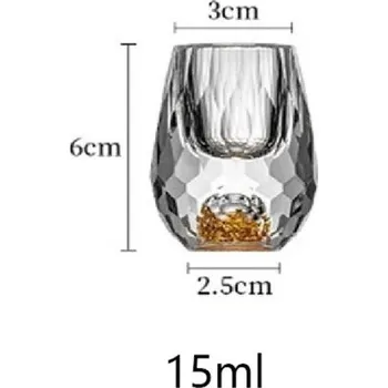 Sklenice Luxusní křišťálová sklenička na panáka 15 ml 3 x 6 x 2,5 cm Diamantový brus Zlatá dekorace 24K fólie Dárková sklenice na alkohol
