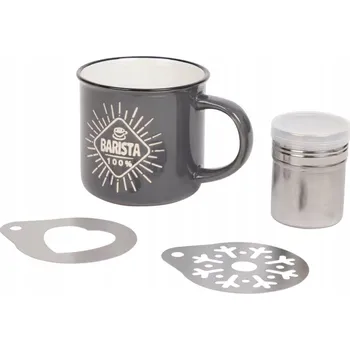 Baristická sada 4 díly: sítko, šablony a hrnek 340 ml, šedá