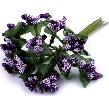 umělá květina Květinové pestíky na drátku / vývazek, malé, 8 fialová tmavá