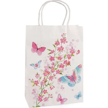 Dárková taška Dárková taška květy a motýli, střední, 3 (19x26 cm) bílá
