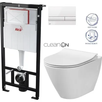 WC sada ALCA Předstěnový instalační systém s bílým tlačítkem M1710 + WC CERSANIT CLEANON CITY AM101/1120 M1710 CI1