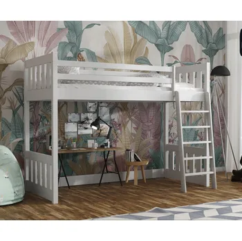 Dětská postel Dětská vyvýšená postel z masivu borovice ALVIN - 200x80 cm - BÍLÁ