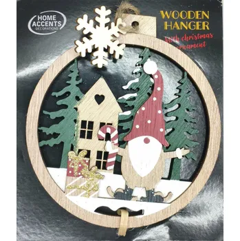 Vánoční dekorace Dřevěná závěsná ozdoba vánoční ve tvaru vánoční baňky Ø 11 cm