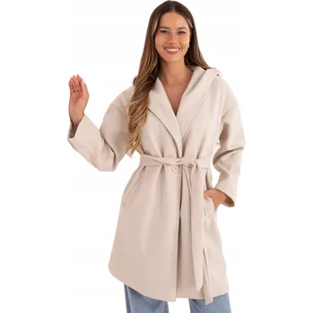 Dámský kabát Rue Paris dámský béžový kabát klasického střihu s kapucí univerzální velikost