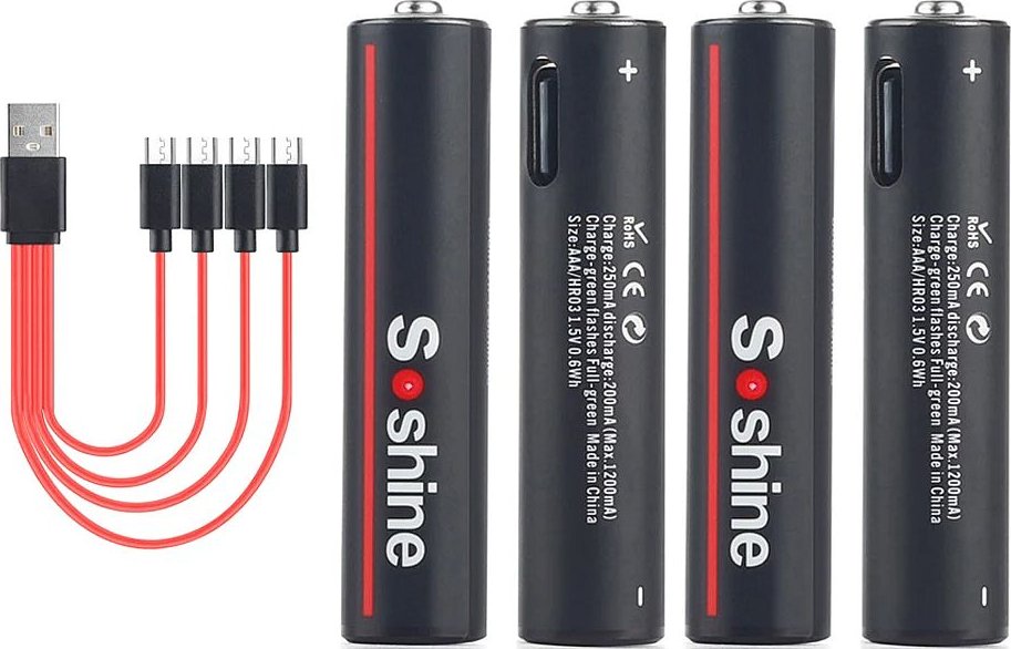 SOSHINE 4x dobíjecí USB AAA 1,5V baterie 1100mWh + USB kabel