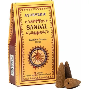 Vonná tyčinka Vonné kužely pro tekoucí dým Ajurvéda Sandalwood Backflow Incense Cones 10 ks